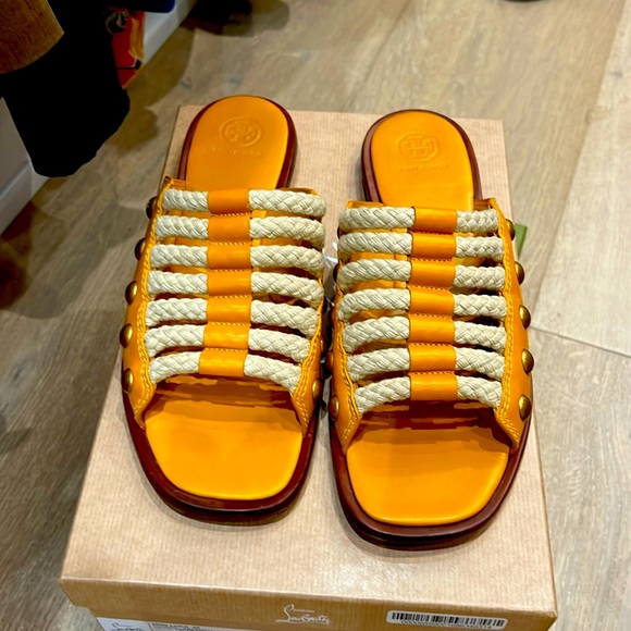 Tory Burch Blythe Rope Slide Goldenrod/Natural Size 9.5 - Picture 1 of 4